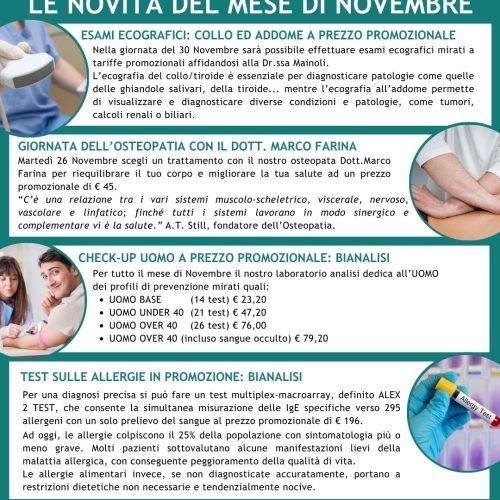 Le novità di novembre in Multiclinica SMA