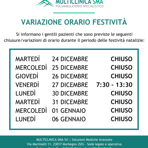 Variazione orario Festività Natalizie