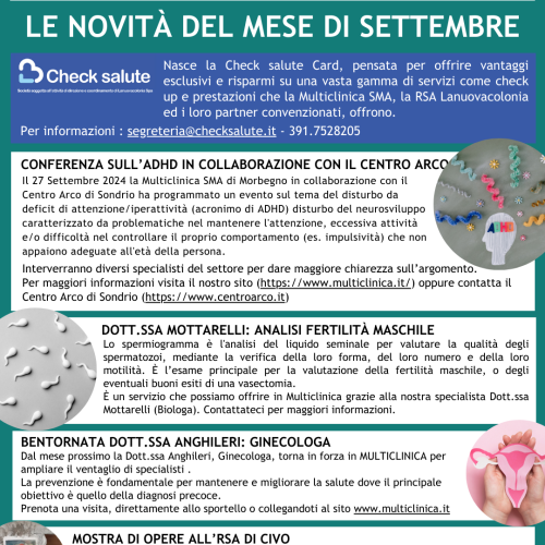 Le novità di settembre in Multiclinica SMA